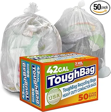 42 Gallon Trash Bags, 3 Mil Contractor Garbage Bags (50 COUNT) Heavy Duty Large 