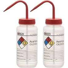 EISCO Wash Bottle for Acetone, 500ml - Labeled with Color Coded Chemical & Safety Information (4 Colors) - Wide Mouth, Self Venting, Low Density Polyethylene Labs