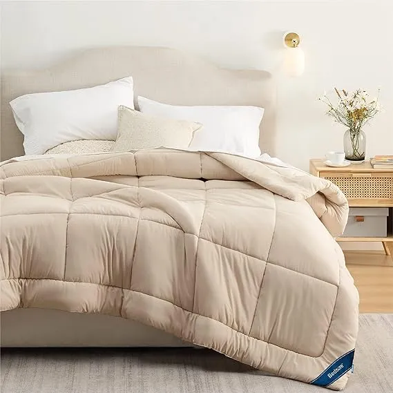 Bedsure Comforter Duvet Insert - Quilted Comforters King size, All Season Duvet, Down Alternative Bedding Comforter with Tabs(Beige,King 90"x102")