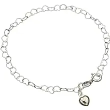 Sterling Silver Heart Link Charm Nickel Free Chain Bracelet Italy, 7.5 inch ...