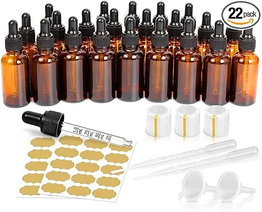 GMISUN Tincture Bottles with Dropper, 22 Pack 1 Oz Amber Glass Dropper Bottle with Eye Dropper, 1oz 30ml Empty Oil Dropper Bottle for Essential Oils, Tinctures, Medicine with Heat Shrink Wrap