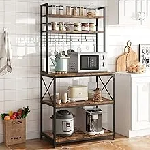 IDEALHOUSE Kitchen Bakers Rack, Microwave Oven Stand with Large Storage, Industrial Coffee Bar Station, 5-Tier Kitchen Utility Storage Shelf with 6 Hooks for Spice, Pots Organizer, Rustic BrownIDEALHOUSE Kitchen Bakers Rack, Microwave Oven Stan…