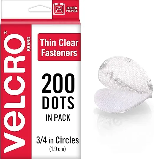 VELCRO Brand Thin Clear Dots with Adhesive | 200Pk | 3/4" Circles | For Crafting School Projects, Home and Office Organization | Low Profile Design