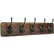 Phingeer Rustic Wall Mounted Coat Hook Rack Heavy Duty Wooden Entryway Hanging Coat Rack with 5 Decorative Hooks for Entryway Mudroom Kitchen