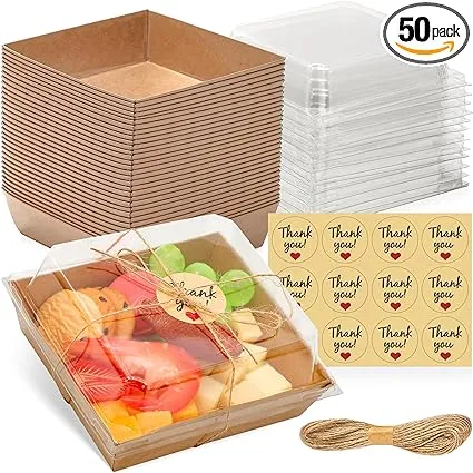 50 Pack Small Charcuterie Boxes with Clear Lids To Go Paper Mini Treat Box