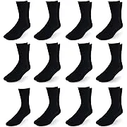 New York Ave Men's Diabetic Cotton Crew Socks - Loose Fitting Non-Binding Top Circulatory Cushion Bottom (Black 12 Pairs, 10-13)