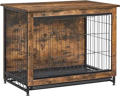 Feandrea Dog Crate Furniture, Side End Table, Modern Kennel for Dogs Indoor up to 70 lb, Heavy-Duty Dog Cage with Multi-Purpose Removable Tray, Double-Door Dog House, Rustic Brown UPFC003X01