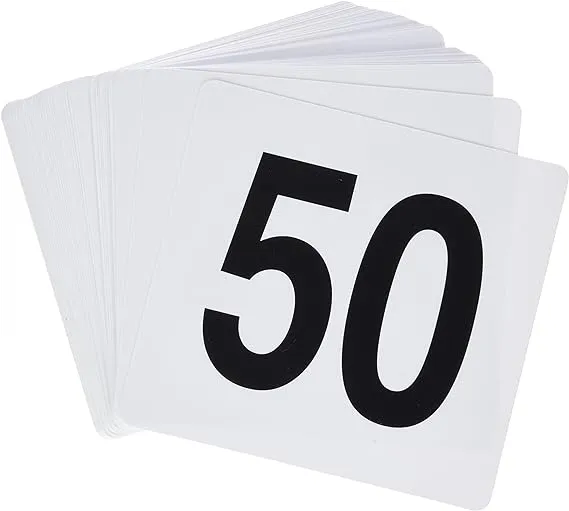 Winco 1-50 Plastic Table Numbers, White, Black