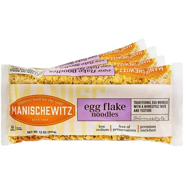 Manischewitz Egg Flakes Premium Enriched Egg Noodles 12oz (Pack of 4) Square Shaped Farfel