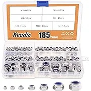 185Pcs 304 Stainless Steel Metric Nylon Insert Lock Nut Assortment Kit - 7 Sizes