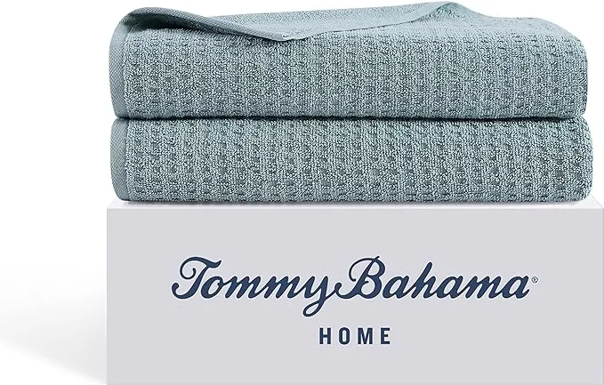 Tommy Bahama- Bath Sheet Set, Highly Absorbent Cotton Bathroom Decor, Low Linting & Fade Resistant (Northern Pacific Dark Blue, 2 Piece)