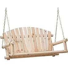 Anraja 800lbs Hanging Log Porch Swing with Chains Wood Heavy Duty 4 ft, Unfinished