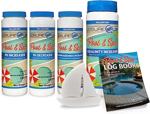 LeisureQuip Pool & Spa Chemical Balancer Maintenance Kit - Contains Alkalinity Increaser, Calcium Increaser, PH Increaser, PH Decreaser, Scum