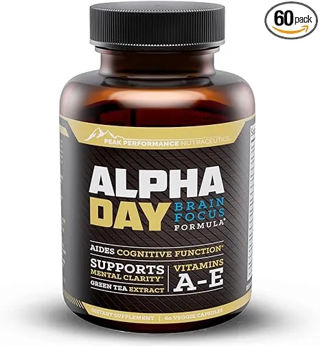 Peak Performance Alpha Day Nootropic  Brain Supplements for Memory and Focus, Immune Support Supplement, Improve Brain Performance- Gluten & GMO-Free | 60 Capsules