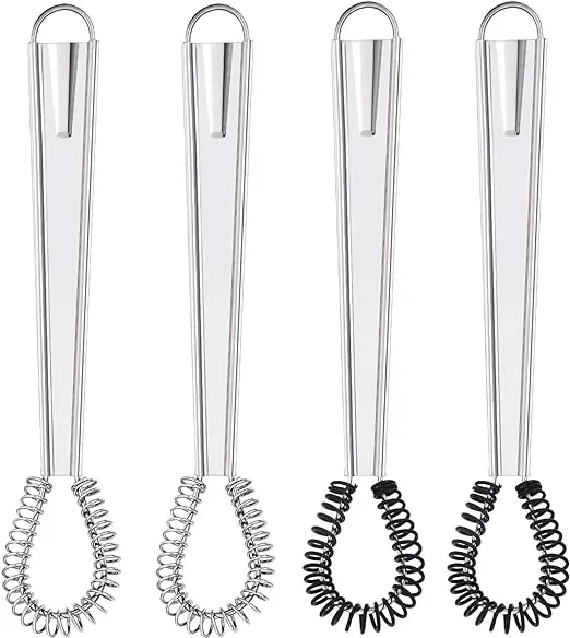 4 Pieces Egg Beater Stainless Steel Mini Spring Coil Whisk Silicone Whisk Hand Held Sauce Stirrer Blender Milk Frother Foamer Coffee Mixer