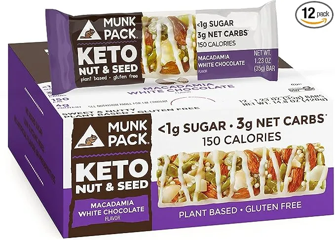 Munk Pack Keto Nut & Seed Bar, 12 Bars / Macadamia White Chocolate