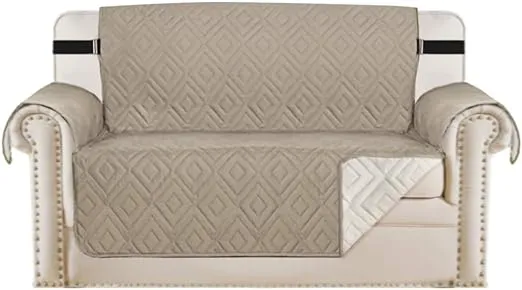 H.VERSAILTEX Reversible Loveseat Cover Furniture Protector Anti-Slip Water Resistant 2 Inch Wide Elastic Straps Couch Covers Pets Kids Fit Sitting Width Up to 46"(Love Seat: 75" x 90", Khaki/Beige)H.VERSAILTEX Reversible Loveseat Cover Furniture Protecto