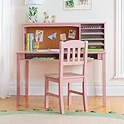 Guidecraft Children’s Media Desk and Chair Set – Pink: Student's Study Computer Workstation with Hutch and Shelves, Wooden Kids Bedroom FurnitureGuidecraft Children’s Media Desk and Chair Set – Pink: Student's Study Computer Workstation with Hutch and Sh