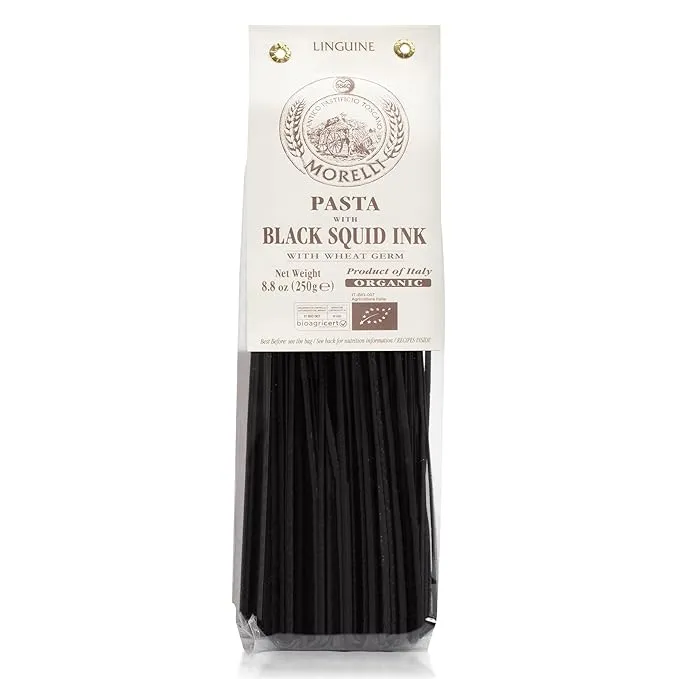 Morelli Squid Ink Pasta Linguine- Organic Italian Pasta - Black Pasta Noodles - Durum Wheat Semolina - Nero Di Seppia Made in Italy - 8.8oz / 250g (pack of 2)