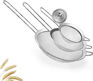 Anas 3 Fine Mesh Strainers Set with Handle for Kitchen - Sizes 7", 4.7", 3.3", Easy Clean 304 Stainless Steel, Comfortable Non-Slip Grip. Ideal for Tea,