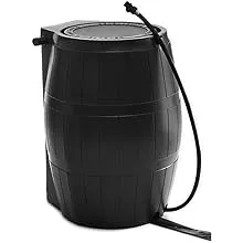 FCMP Outdoor RC4000-BLK 50-Gallon BPA Free Home Rain Water Catcher Barrel, Black