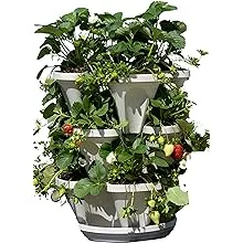 Mr. Stacky 3 Tier Stackable Herb Garden Planter Set - Vertical Container Pots for Herbs, Strawberries, Flowers, Stone