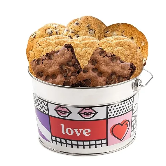 David’s Cookies Gluten Free Assorted Cookies and Brownies Bucket Sampler - Freshly Baked Ideal Gift Gourmet for Everyone - Comes in a Love-Themed Decorated Bucket 1.3Lbs