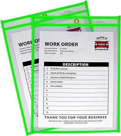 C-Line Neon Stitched Shop Ticket Holders, Green, Both Sides Clear, 9 x 12 Inches, 15 per Box (43913)C-Line Neon Stitched Shop Ticket Holders, Green, Both…