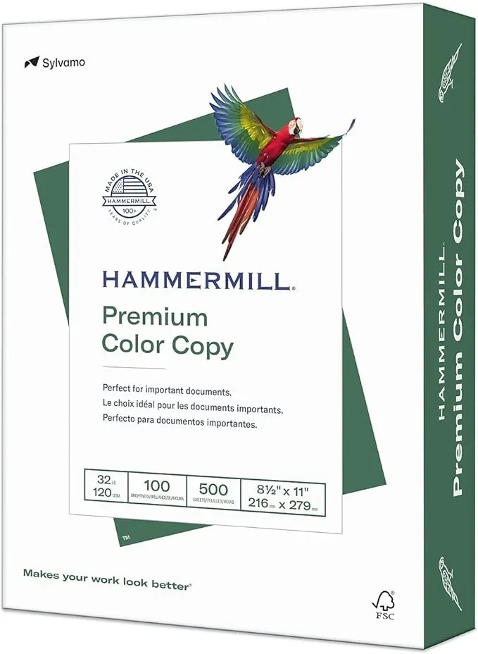 Hammermill Premium Color Copy Print Paper, 100 Bright, 32lb, 8.5 x 11, Photo White, 500/Ream