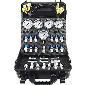 VEVOR Hydraulic Pressure Test Kit, 10/100/250/400/600bar, 5 Gauges 13 Test Couplings 14 Tee Connectors 5 Test Hoses, Hydraulic Gauge Kit with Sturdy Carrying Case, for Excavator Construction Machinery