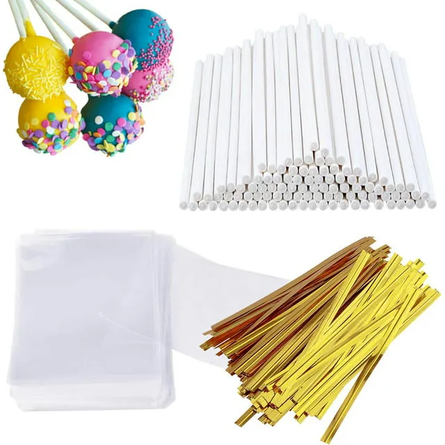 300 Pcs Cake Pop Sticks And Wrappers Kit Including 100ct 6inch Paper Lollipop St