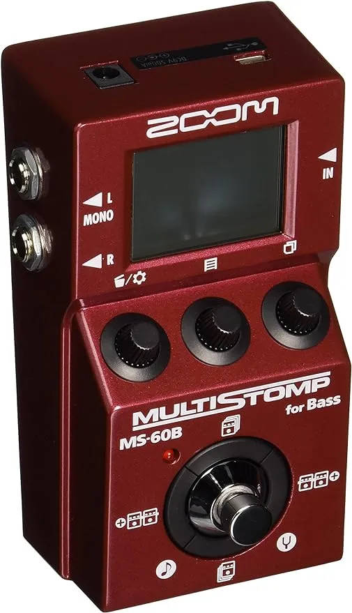 Zoom MS-60B MultiStomp Bass Guitar Effects Pedal, Single Stompbox Size, 58 Built-in effects, Tuner