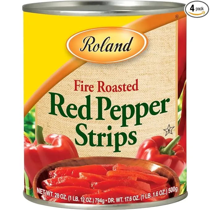 Roland Foods Whole Fire Roasted Red Peppers, 28 Ounce Can, Pack of 4