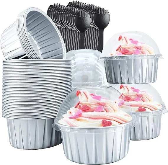 Cupcake Liners with Dome Lids 50 Pack5oz Aluminum Foil Baking Cups Muffin Tin...