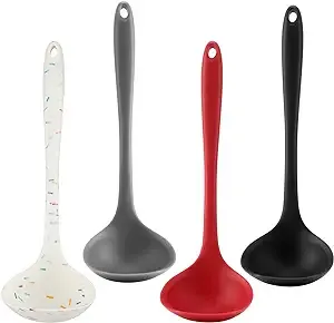 4 Pieces Silicone Ladles for Cooking - 4 Colors Middle Soup Ladle Spoon Heat Resistant Kitchen Ladle Spoons, Cooking and Serving Spoon for Soup Sauce Chili Gravy Salad Canning Pouring