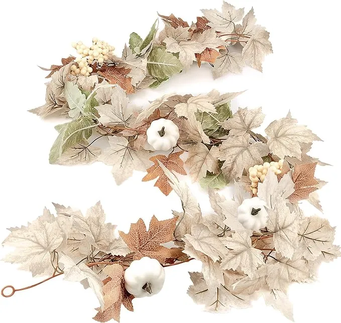 Polly Online Fall Garland-Fall Decor for Home Thanksgiving, 6ft Autumn Maples Leaf Pumpkin Berry Garland Suitable for Halloween, Christmas Indoor and Outdoor Décor