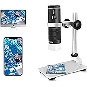 Jiusion WiFi USB Digital Microscope 50 to 1000x Wireless Magnification Endoscope 8 LED Mini HD Camera with Updated Stand Portable Case, Compatible with iPhone iPad Android Mac Windows LinuxJiusion WiFi USB Digital Microscope 50 to 1000x Wir…