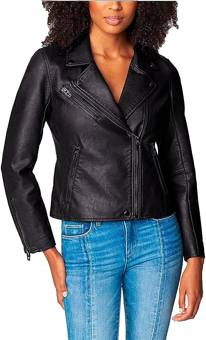 [BLANKNYC] Womens Faux Leather Moto Jacket, Black