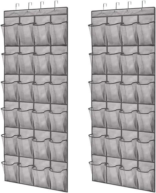 Gorilla Grip Slip Resistant Breathable Space Saving Mesh Large 24 Pocket Shoe Organizer, 2 Pack, Up to 40 Pounds, Over The Door, Sturdy Closet