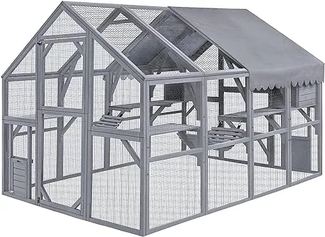 Large Cat House Outdoor Catio - Cat Play & Run Enclosures Indoor Kitty Window Cage with Waterproof Roof, 7 Platforms & 2 Resting Box, UV Resistant, 62.5" L x 32.5" W x 70" H, Orange