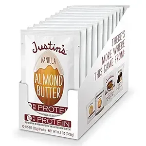 JUSTIN'S Gluten-Free Vanilla Almond Butter 1.15 oz Squeeze Pack, (Pack of 10) 