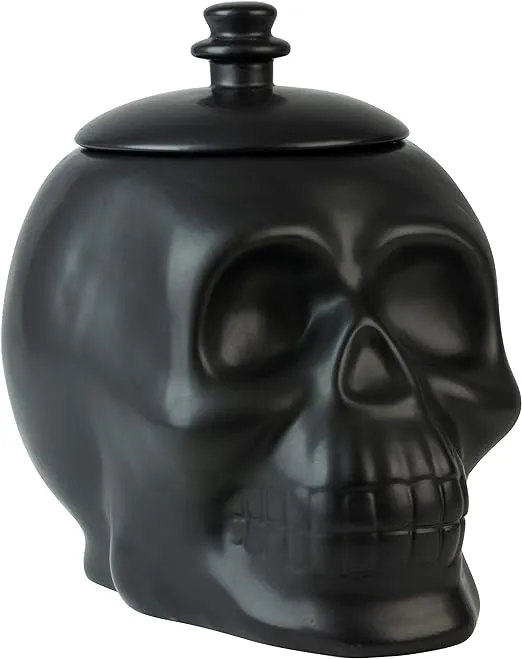 Ten Strawberry Street Matte Black Ceramic Skull Cookie Jar