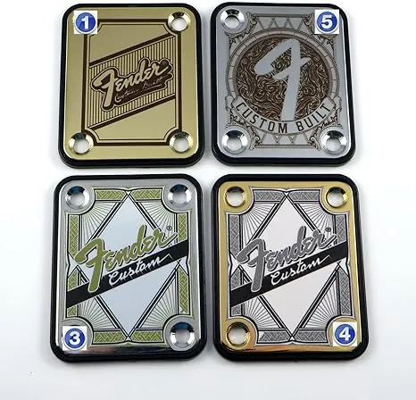 Standard 4 Bolt "Custom Built" Engraved or Printed Guitar Neck Plate - Choose from 4 designs - Silver, Gold or Black