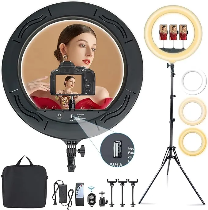 Mountdog 18" Ring Light Kit 55W Bluetooth LED Ringlight Lighting with Tripod Stand Dimmable 3200K/5500K Youtube Circle Lighting Ringlights for