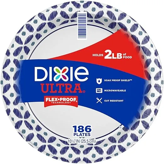 Dixie Ultra Heavyweight Dinner Paper Plates (10", 186 ct.), Large, White