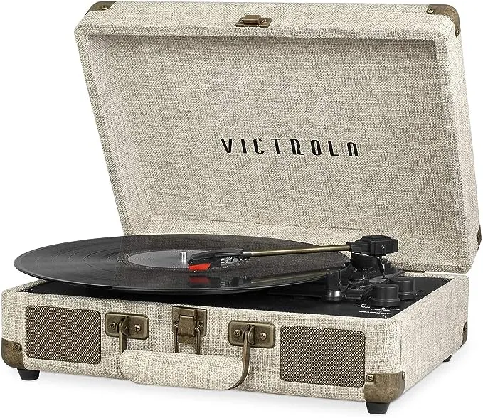 Victrola Vintage 3-Speed Bluetooth Portable Suitcase Record Player with Built-in Speakers | Upgraded Turntable Audio Sound| Includes Extra Stylus | Light Mint Green Linen