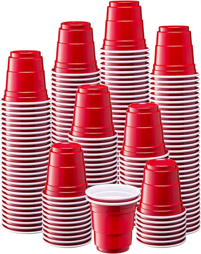 300 Count - 2 Oz. Mini Plastic Shot Glasses - Red Disposable Jello Shot Cups