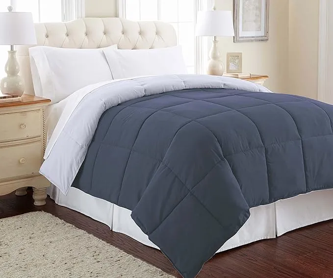 Modern Threads Down Alternative Microfiber Quilted Reversible Comforter & Duvet Insert - Soft, Comfortable Alternative to Goose Down - Bedding for All Seasons Denim/Cloud Twin