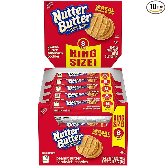 Nutter Butter Peanut Butter Sandwich Cookies, King Size, 3.5 oz