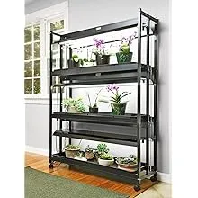 Gardener's Supply Company Indoor Greenhouse Gardening 3-Tier Plant Stand with Three Watertight Shelf Trays | High Intensity 6500K Color LED Grow Light Spectrum for Optimal Plant GrowthGardener's Supply Company Indoor Greenhouse Gardeni…